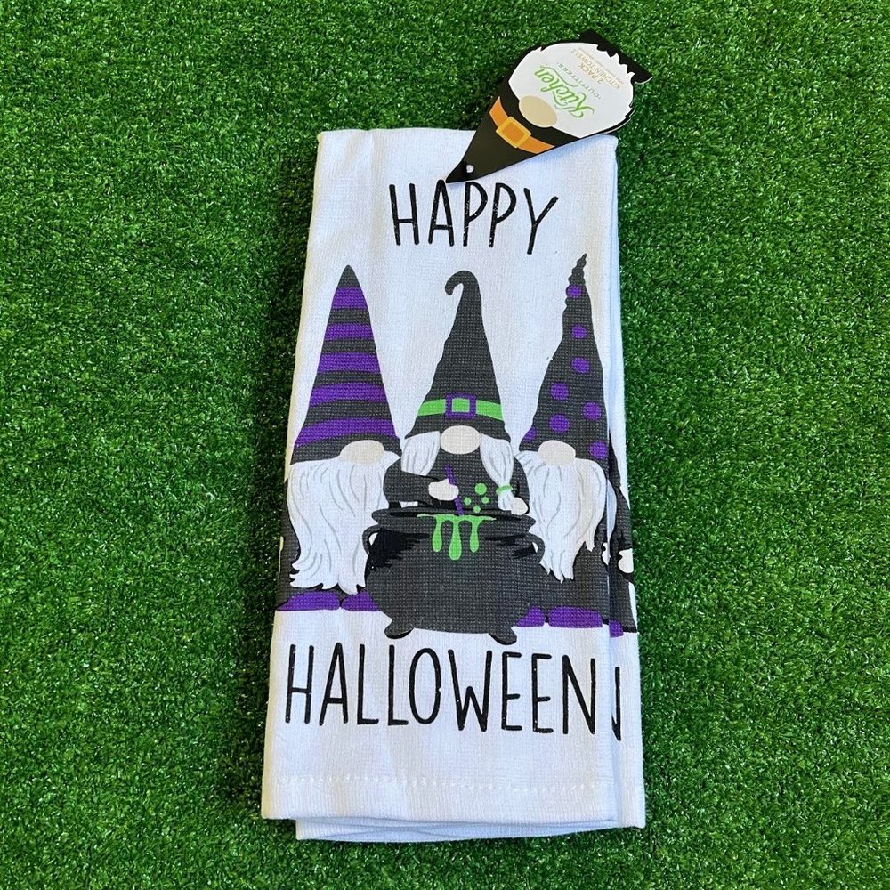 Set of 2 Gnome Witches Happy Halloween Super Absorbent Kitchen Towels NEW